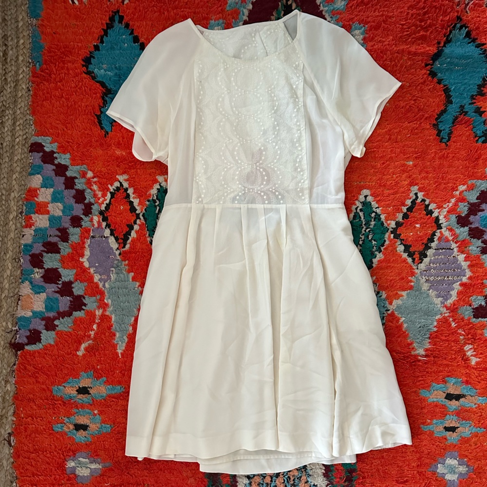 White silk embroidered dress